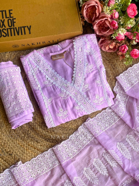 Evara Purple Lucknowi Anarkali Kurta Suit Set