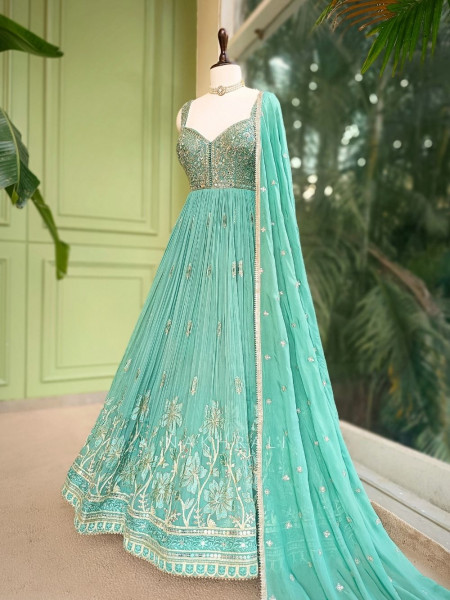 Nivra Sea Green Zardozi Anarkali Set with Dupatta
