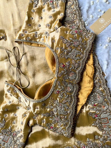 Swarnim Avadh Golden Saree with Readymade Blouse