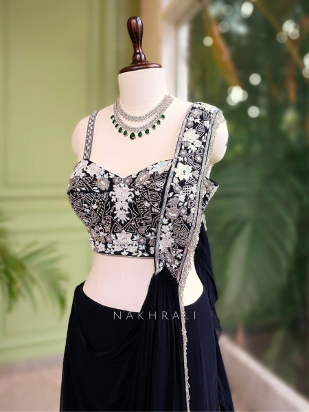Noir Charm Black Indowestern Set with Sequin and Cut Dana Work