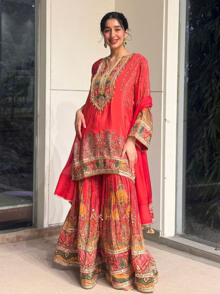 Rangvalli Magenta Modal Satin Gharara Suit Set