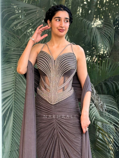 Lyra Grey Indo-Western Corset Drape Skirt Set