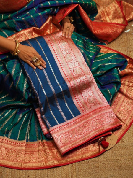 Kaashi Blue Banarasi Silk Saree with Brocade Pallu