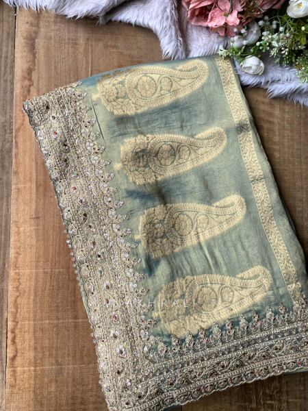 Neerja Firozi Banarasi Silk Saree with Embroidered Blouse