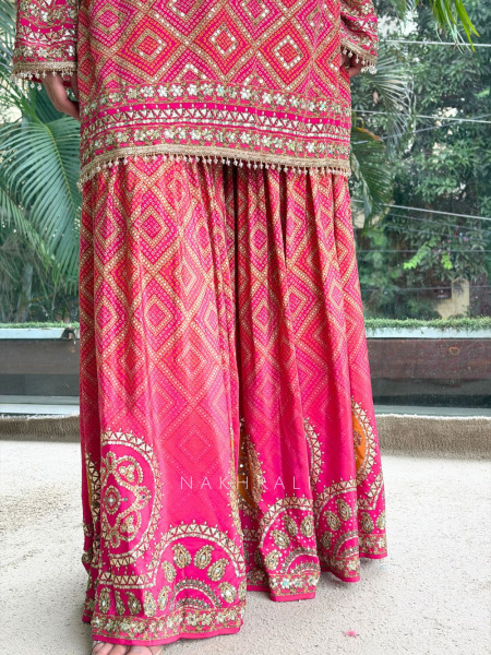 Gota-Kiran Magenta Modal Satin Silk Suit Set