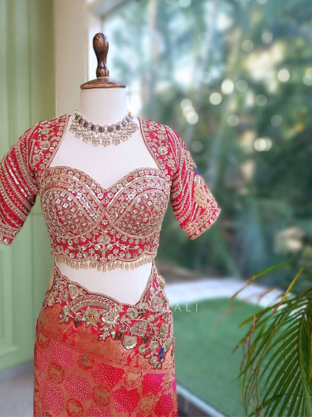 Shahzadi Pearl-Fringed Scarlet Red Saree