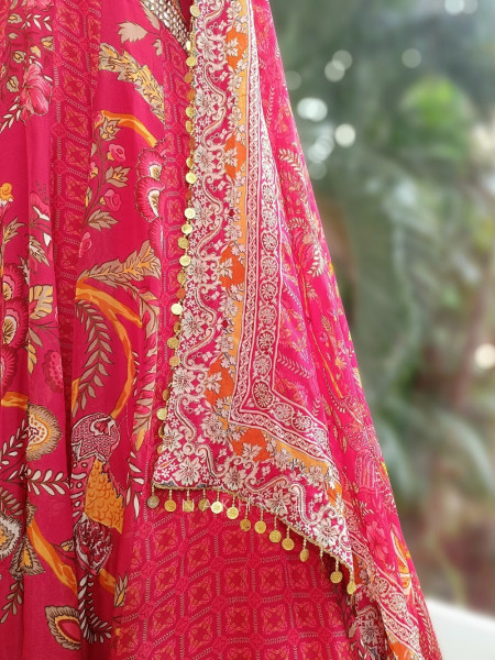 Hoor Red Anarkali Dupatta Set with Mirror & Sequin Work