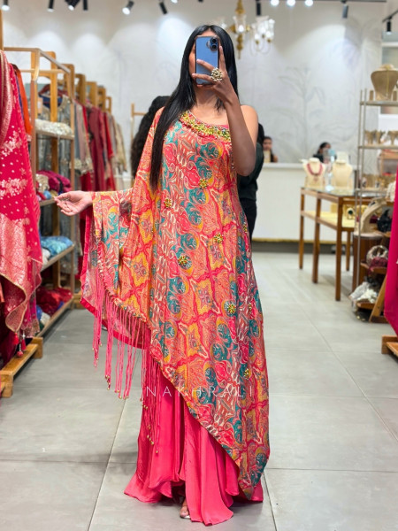 Kaleidoscope Magenta One-Shoulder Indo-Western Set