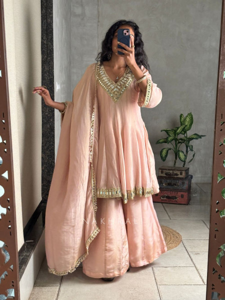 Aafreen Peach Kurta & Palazzo Set