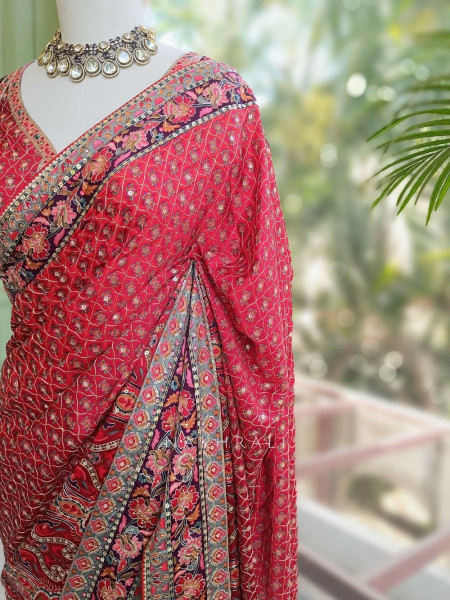 Chitralekha Magenta Printed Saree with Sequin Embroidery