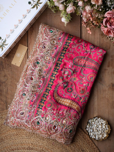 Zafran Mahal Magenta Silk Saree with Kashmiri Paisley Print