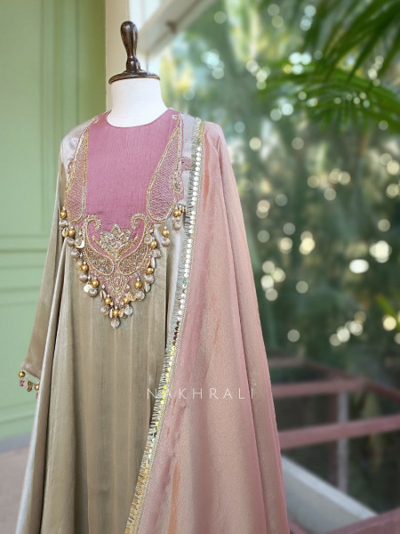 Heernay Nude Suit Set with Zari and Sequin Work