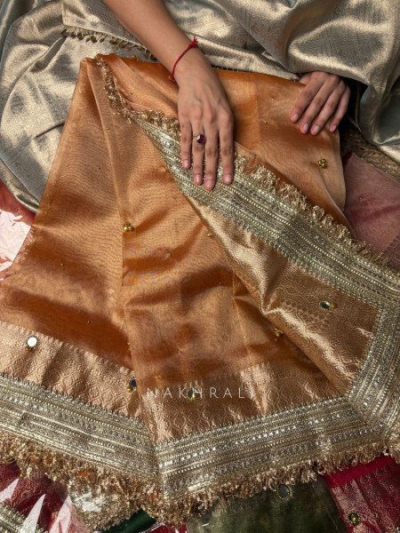 Begum-e-Aftab Orange Tissue Organza Silk Saree