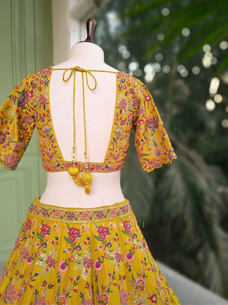 Kesar Yellow Floral Embroidered Lehenga Set