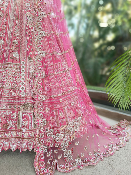 Rosethorne Pink Bridal Lehenga With Zardozi, Resham & Jharokha Work