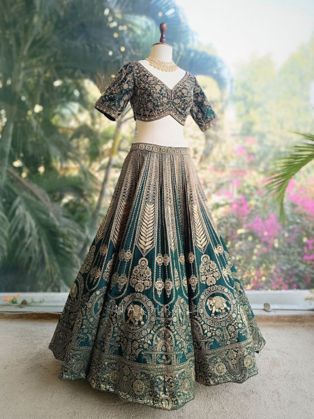 Rajwada Green Banarasi Lehenga with Zari and Sequin Work