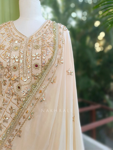 Nivora Cream Suit Set with Gota Mirror Work