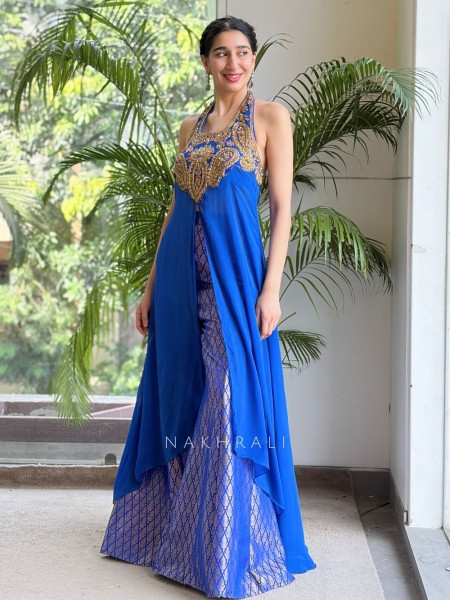 Sutra-Lekha Blue Indo Western Palazzo Set With Embellished Yoke