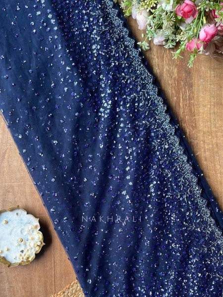 Marina Navy Blue Saree With Readymade Blouse