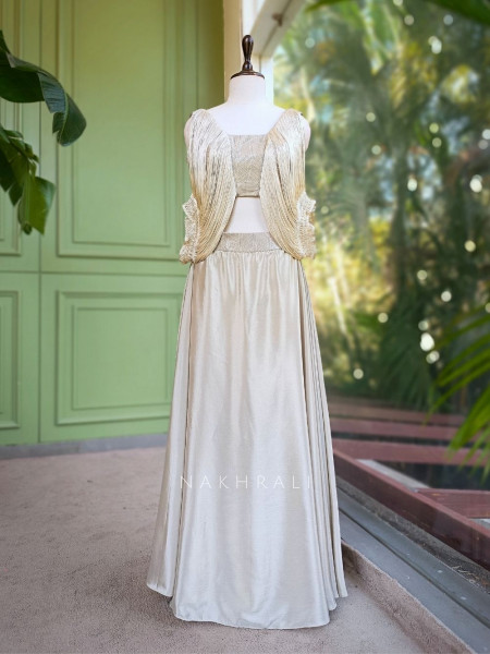 Aira Cream Pleated Crop Top & Skirt Set