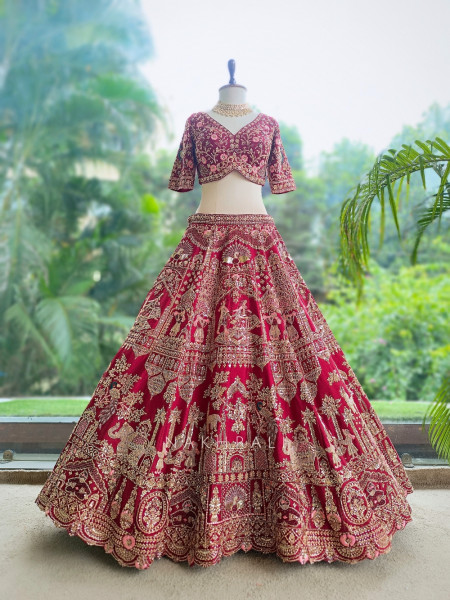 Vaidehi Bridal Red Raw Silk Bridal Lehenga Set With Zardozi, Pitta & Resham Work