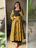 Adaa Yellow Cotton Block Printed Kurta and Palazzo with Handwork Yoke