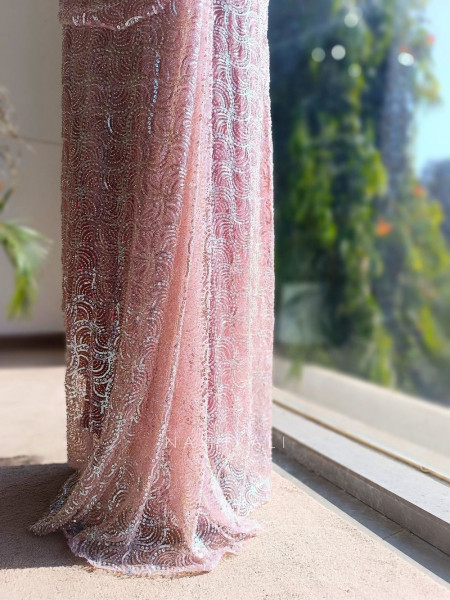 Elira Pink Sequin Drape Saree