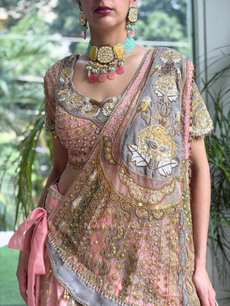 Saras Blush Pink Banarasi Brocade Silk Lehenga Set