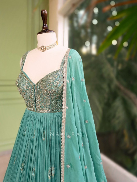 Nivra Sea Green Zardozi Anarkali Set with Dupatta