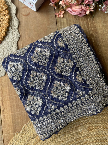 Tarangini Blue Net Saree With Cutdana and Sequin Work
