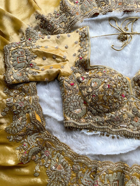 Swarnim Avadh Golden Saree with Readymade Blouse