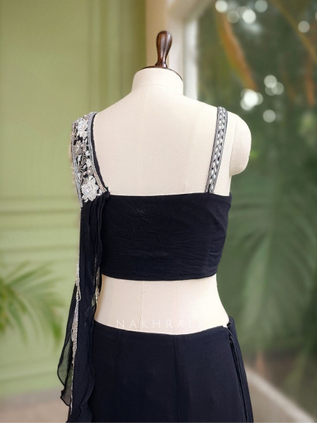 Noir Charm Black Indowestern Set with Sequin and Cut Dana Work