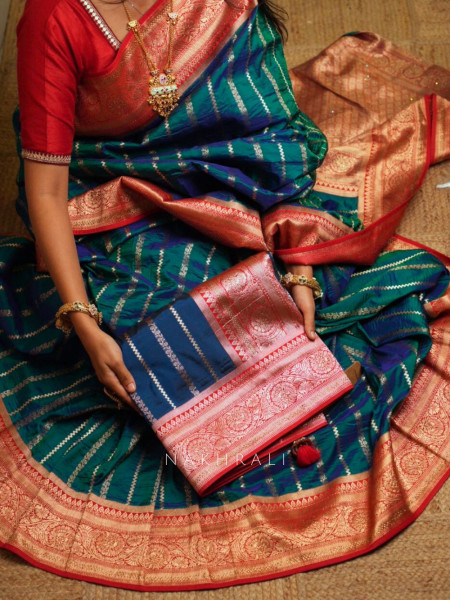 Kaashi Blue Banarasi Silk Saree with Brocade Pallu