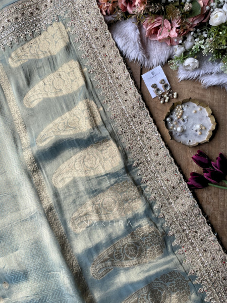 Neerja Firozi Banarasi Silk Saree with Embroidered Blouse