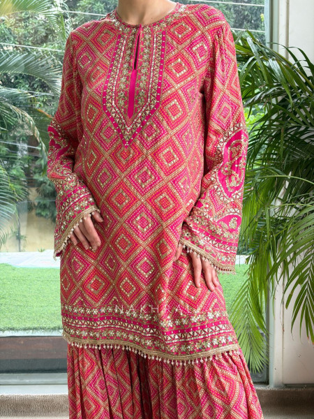 Gota-Kiran Magenta Modal Satin Silk Suit Set