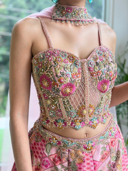 Whimsical Candy-Pink Geometric Lehenga