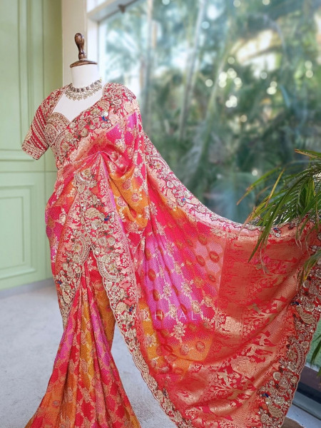 Shahzadi Pearl-Fringed Scarlet Red Saree