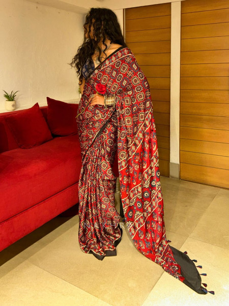 Rudira Maroon Modal Saree with Mirror Work Pallu