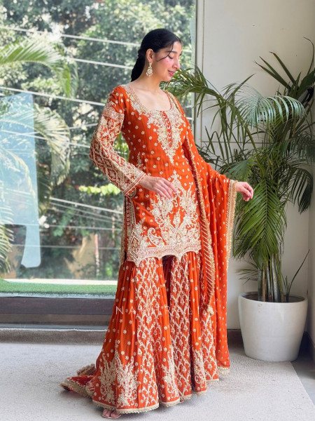 Ojasvi Mehrab Orange Sharara Set