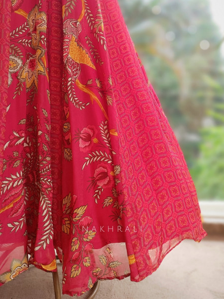 Hoor Red Anarkali Dupatta Set with Mirror & Sequin Work