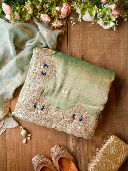 Timeless Gleam Green Saree with Zari Sequin Border
