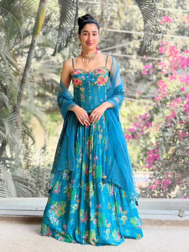 Image of Bluebell Embroidered Corset Lehenga Set