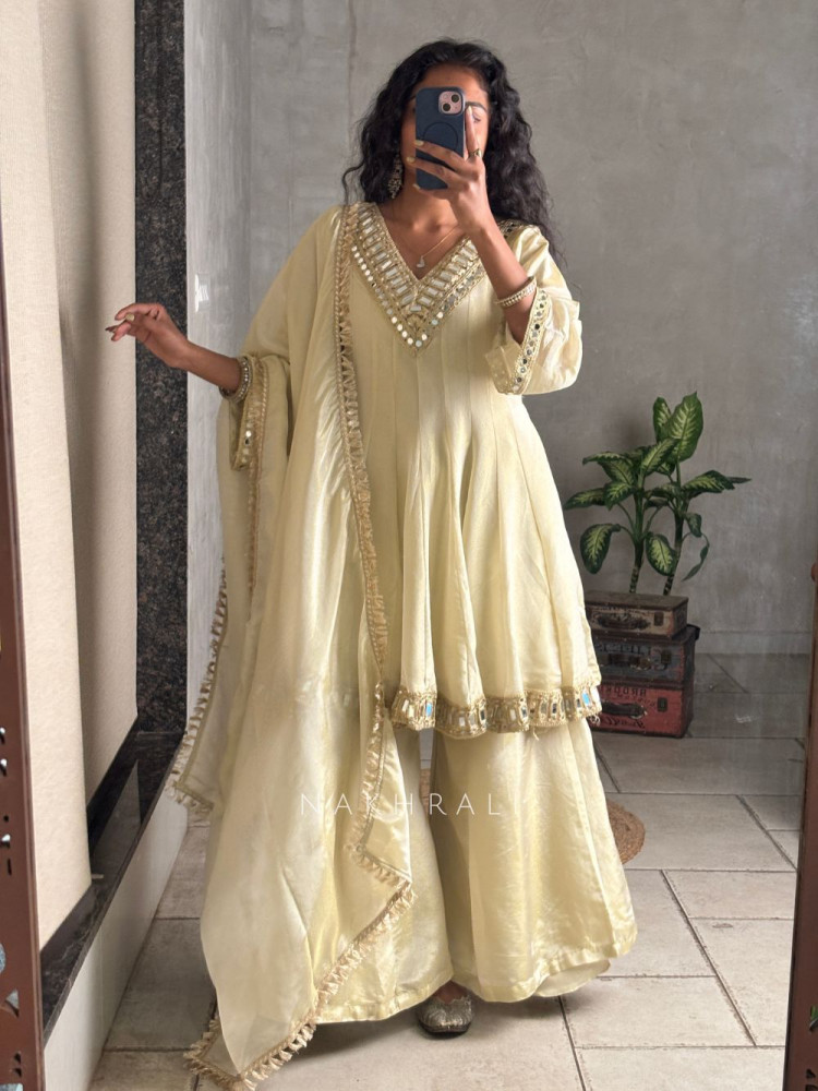 Image of Aafreen Cream Kurta &amp; Palazzo Set