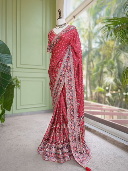 Chitralekha Magenta Printed Saree with Sequin Embroidery