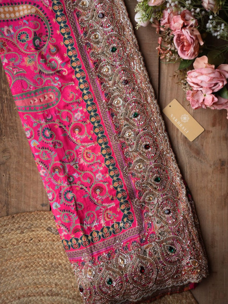 Zafran Mahal Magenta Silk Saree with Kashmiri Paisley Print