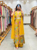Tirva Yellow Indo Western Palazzo Set with Floral Print and Mirror Work