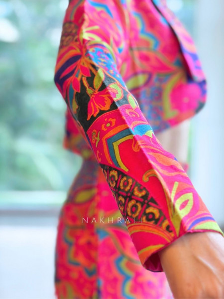 Kaleido Pop Multicolor Silk Blend Indo-Western Crop Top Pant Set