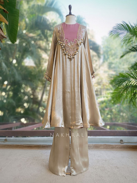 Heernay Nude Suit Set with Zari and Sequin Work