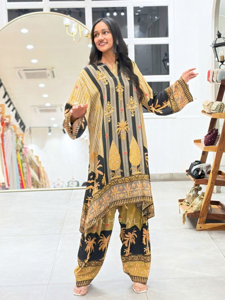 Samira Mehndi Green Viscose-Satin Blend Kurta Pant Set