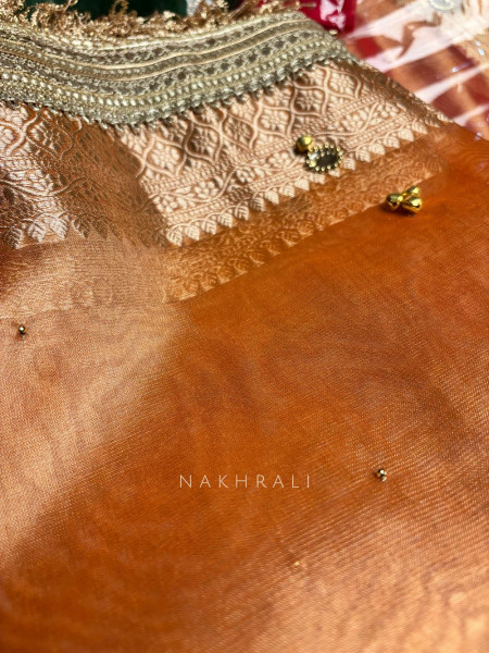 Begum-e-Aftab Orange Tissue Organza Silk Saree